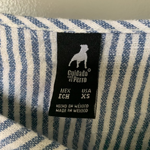 Beachy Pinstripe Button Boho Crop Top - Picture 2 of 4